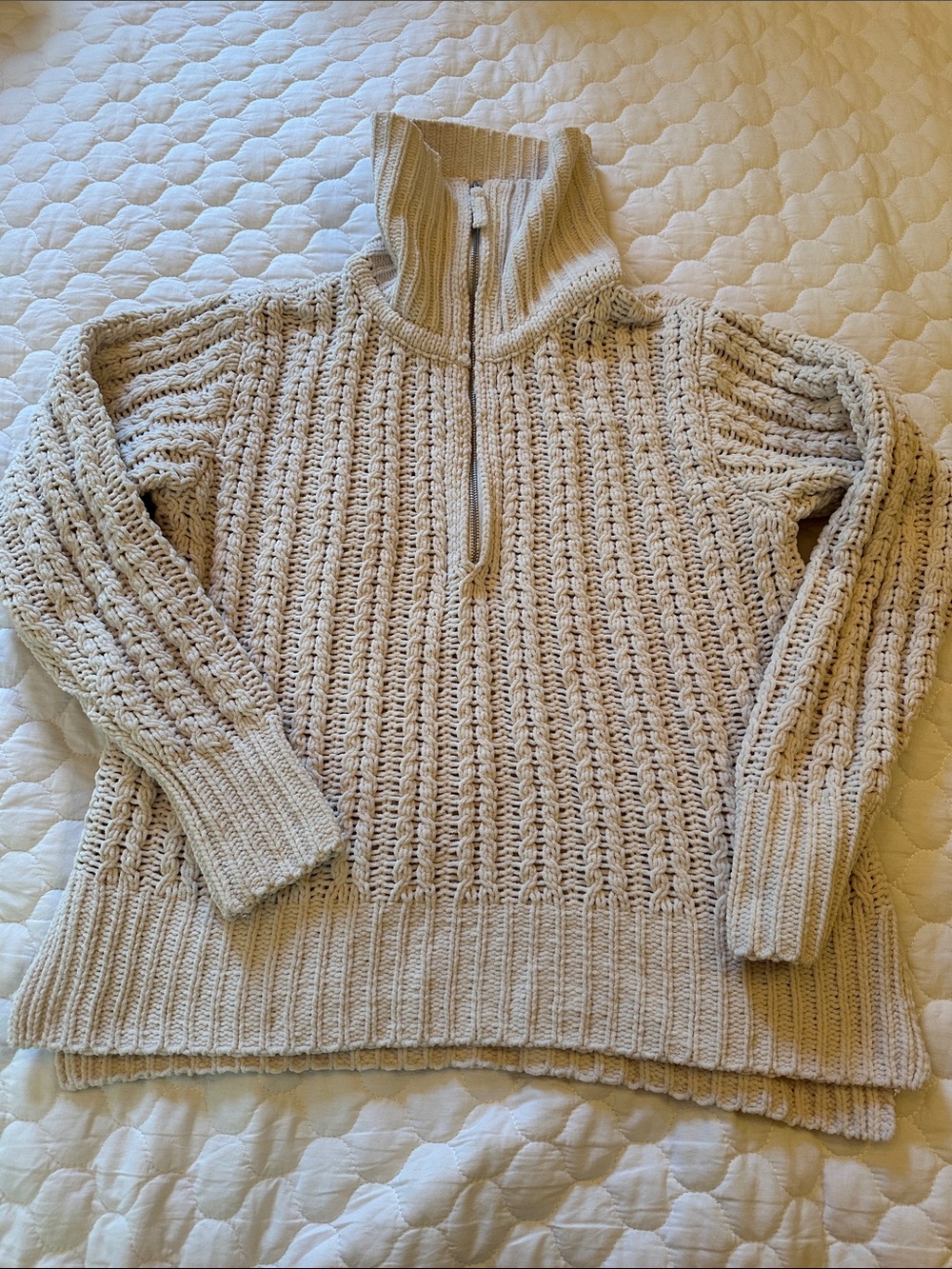 aerie Cream Chunky Half-Zip Turtleneck Sweater